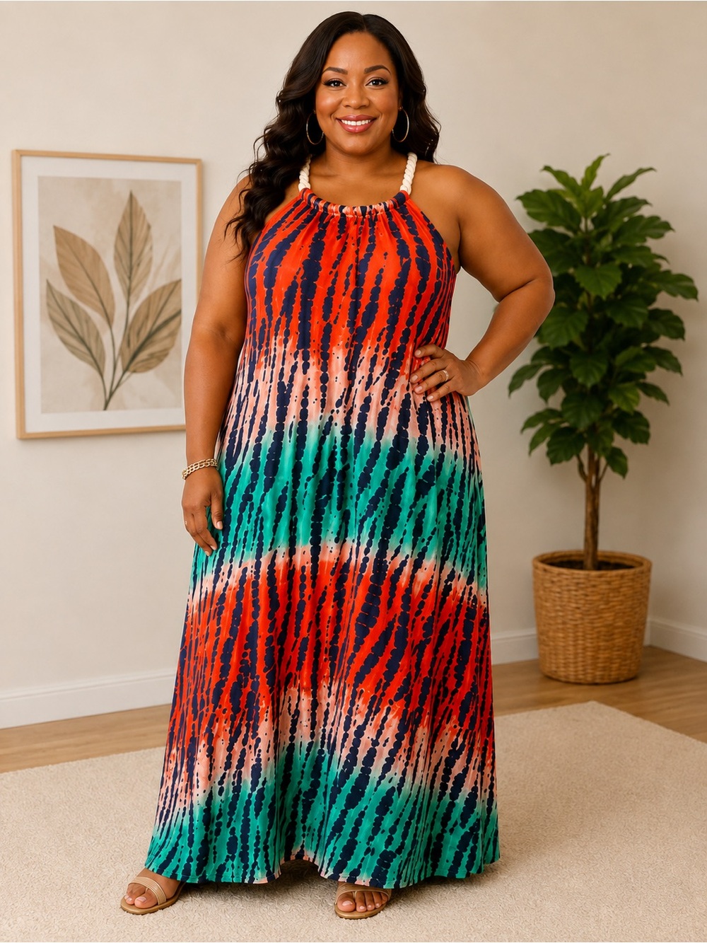 Rouge Collection 2X Colorful Abstract Print Maxi Dress | Boho Resort Style